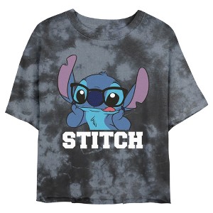 Junior's Women Lilo & Stitch Silly Black Glasses Crop T-Shirt - 1 of 4
