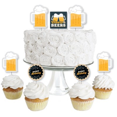 Big Dot of Happiness Cheers and Beers Happy Birthday - Dessert Cupcake Toppers - Birthday Party Clear Treat Picks - Set of 24