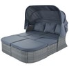6-Pieces Outdoor Patio Rattan Round Daybed Sunbed Set with Retractable Canopy and Lift Table - 3 of 4