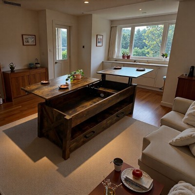 Greenstell Lift Top Coffee Table with Storage Drawers & Hidden Compartment, Multifunctional Living Room Table with Adjustable Height & Shelf