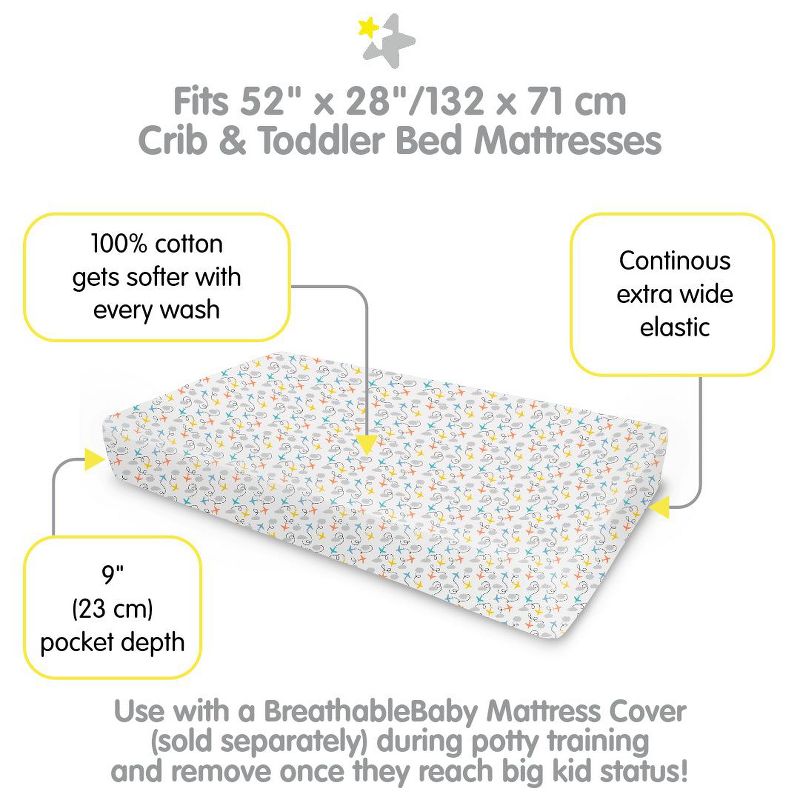 BreathableBaby Cotton Percale Fitted Sheet, For 52" x 28" Crib & Toddler Bed Mattress, 2 of 7