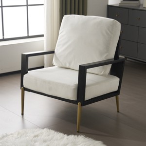 Retro Velvet Upholstered Accent Armchair,Lounge Chair With Metal Legs And Rubberwood Frame,Low Back Living Room Sofa Chair-Coolbibila - 1 of 4