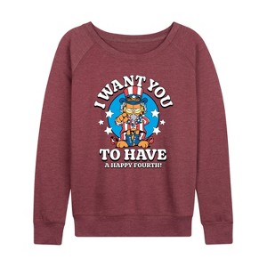 Women's - Garfield - Want You To Have A Happy Fourth Lightweight French Terry Wide Neck Long Sleeve Shirt - 1 of 4