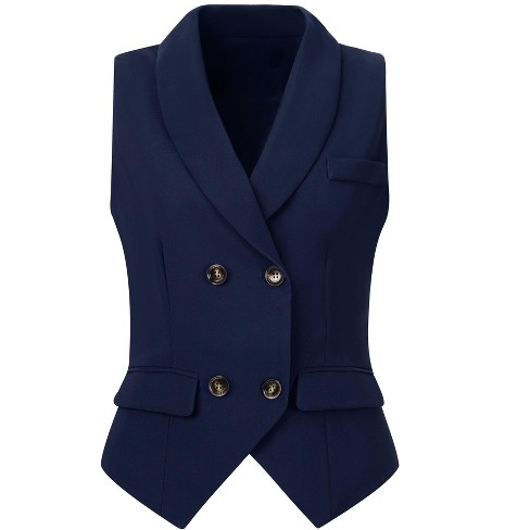 Allegra K Women's Lapel Collar Dressy Versatile Racerback Waistcoat Suit  Vest Dark Blue Medium