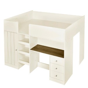 Bellemave Wood Full Size Loft Bed with Built-in Wardrobe, Desk, Storage Shelves and Drawers, Beige - 1 of 4