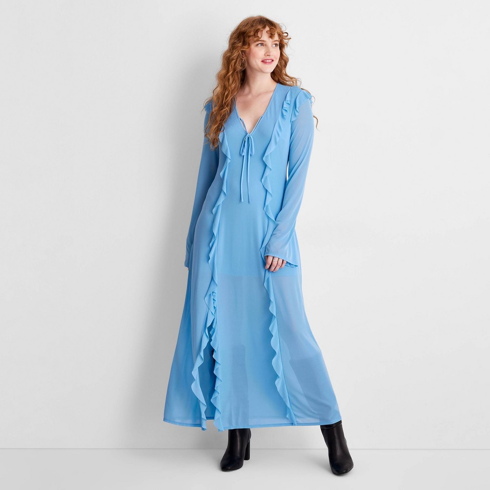 Women's Long Sleeve Ruffle Maxi Dress - Future Collective Light Blue XL