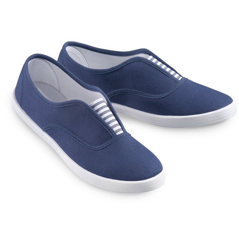Collections Etc Slip-On Sneaker Shoes with Padded Insoles and Stripe Accent, Cotton, 1 of 4