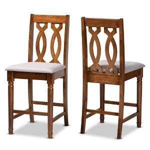 2pc Darcie Wood Counter Height Barstool Set Gray/Brown - Baxton Studio: Upholstered, Oak Frame, Fixed Height - 1 of 4