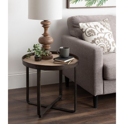 Zabel 24" Round Natural Wood and Metal End Table