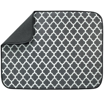 Attop Absorbent, Reversible XL Microfiber Dish Drying Mat for Kitchen, 18 Inch x 24 Inch, Pewter Gray Trellis