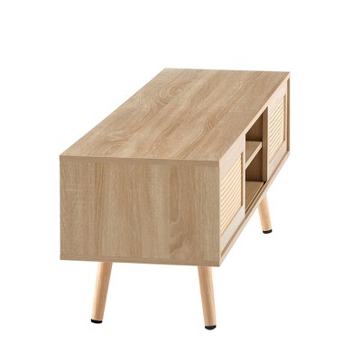 UPHA 55-inch Rattan TV Cabinet with Double Sliding Doors for Storage
