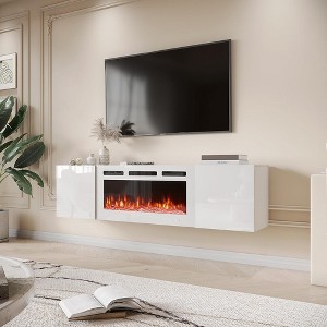 EROMMY 70'' Floating TV Stand with 36'' Electric Fireplace, High Gloss Finish with 12 Flame Fireplace Insert Heater - 1 of 4