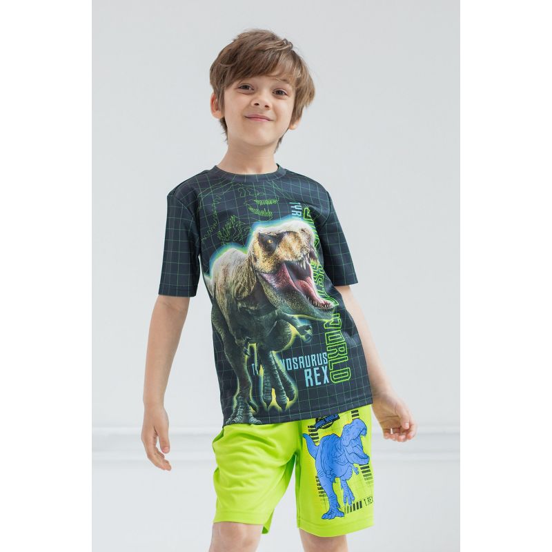 Jurassic World Jurassic Park T-Rex Toddler Boys T-Shirt and Shorts Outfit Set Toddler to Big Kid, 2 of 10