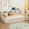 XIYUYEU Twin XL Size Wood Montessori Bed with 3 Built-in Storage Cabinets and Guardrail,Modern Floor Bed with USB Ports for Bedroom,White - 2 of 4