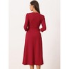 INSPIRE CHIC Women's Elegant Split Neck Side Zipper Pockets 3/4 Sleeve Work A-Line Dress - 4 of 4