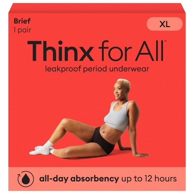 Thinx for All Women's Period Underwear - Super Absorbency - Black Briefs - X-Large