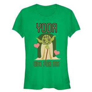 Juniors Womens Star Wars Valentine's Day Yoda One for Me T-Shirt - 1 of 3