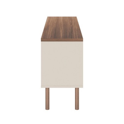 Scandinavian-Modern Off White and Natural Wood TV Stand with Storage