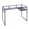 Royal Hampton Rectangular Glass Top Desk with Open Compartment and Sled Base, Blue - 3 of 4