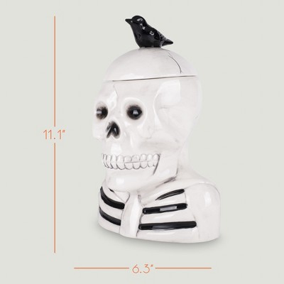 100 North Dolomite Ceramic 12 inch Halloween Cookie Jar with Airtight Lid: Kitchen Canisters, Pet Treat Containers & Fall Candy Dish, Skeleton & Crow — фото 2
