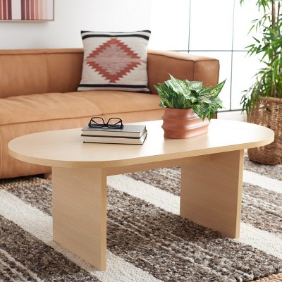Natural Wood Oval Coffee Table with Minimalist Metal Legs