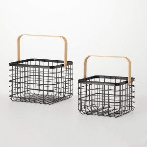 Sullivans 8" & 6.5" Black Metal Basket Set of 2 - 1 of 3