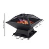 Kumasinova 20" Square Outdoor Fire Pit with Mesh Cover,Heay-Duty Iron Wood-Burning Fireplace for 4-8 People,2-in-1 Fire Pit Grill,Black - 3 of 4