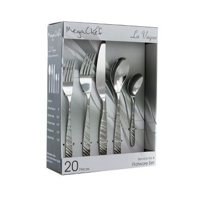 Megachef La Vague 20 Piece Flatware Utensil Set, Stainless Steel ...