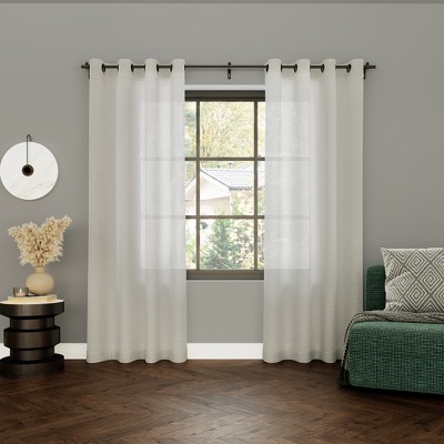 Ivory Sheer Linen Blend Grommet Top Curtain Panel 52" x 63"