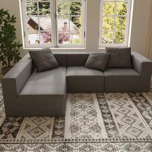 110" L-Shaped Modular 3-Seater Sectional Sofa, Grey Corduroy Boneless Couch with Deep Seat and Movable Ottoman, Comfy Cloud Sofa No Assembly Required - 1 of 4
