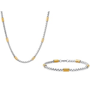 Steeltime 24" and 8.5" Men's two tone stainless steel bar & box chain set. Color Option: Silver, Black - 1 of 4