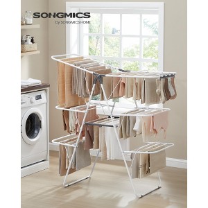 3-Tier Foldable Clothes Drying Rack with 39 Rails and 27 Clips, Height-Adjustable Wings, Free-Standing Laundry Rack, White and Gray - 1 of 4