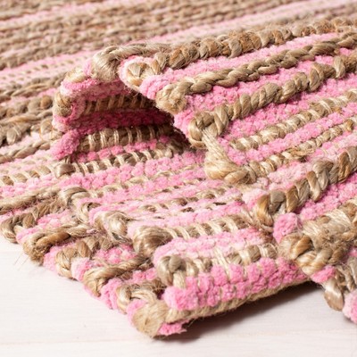 Light Pink Handwoven Cotton Stripe Area Rug, 3' x 5'