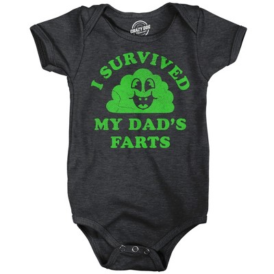 I Survived My Dads Farts Baby Bodysuit Funny Sarcastic Graphic Novelty Jumper For Infants - Crazy Dog Baby Bodysuit