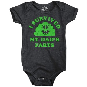 I Survived My Dads Farts Baby Bodysuit Funny Sarcastic Graphic Novelty Jumper For Infants - Crazy Dog Baby Bodysuit - 1 of 4