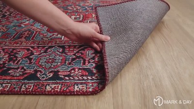 Looneind Traditional Dark Red and Blue Hand-knotted Synthetic Fur Area Rug