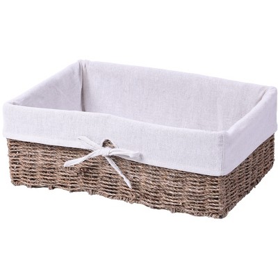 Vintiquewise Large Seagrass Shelf Storage Basket with White Lining