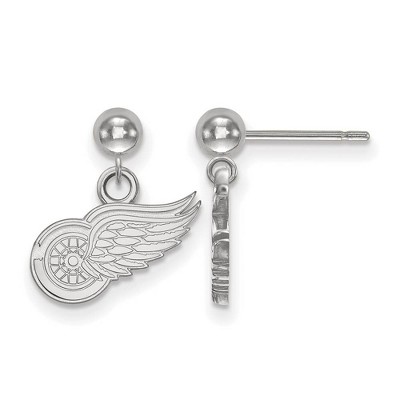 Black Bow Jewelry 14k White Gold Detroit Red Wings NHL Dangle Earrings