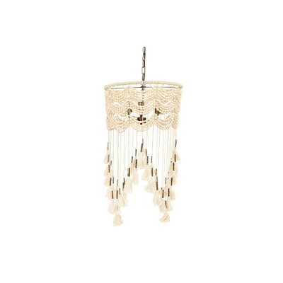 Draped Wood and Metal Chandelier with Wood Beads Tan - 3R Studios