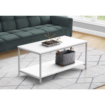 Sleek White and Silver Rectangular Metal Coffee Table, 40" L