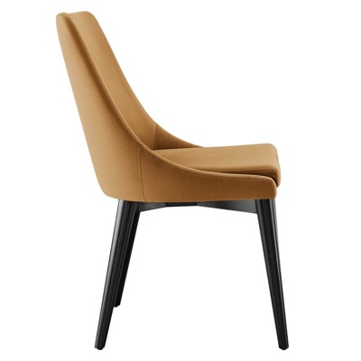 Cognac Velvet Upholstered Dining Chair with Black Wood Legs
