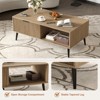 Armhouse Coffee Table with Storage,41.34" Modern Tea Table with Sliding Wave Doors - 3 of 4