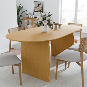 Wooakway 30"H Oval Wood Dining Table Kitchen Table Conference Table with Double Pedestal - 1 of 4