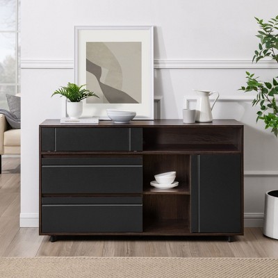 NicBex 52" Modern Sideboard with 2 Drawers, Kitchen Storage Cabinets with Adjustable Shelves and Open cubbies  for Kitchen and Dining Room,Brown/Black