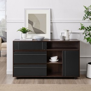 NicBex 52" Modern Sideboard with 2 Drawers, Kitchen Storage Cabinets with Adjustable Shelves and Open cubbies  for Kitchen and Dining Room,Brown/Black - 1 of 4