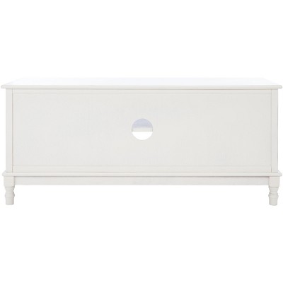 Distressed White Herringbone 2-Door Media Stand with Shelves