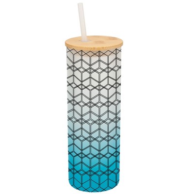 Elanze Designs Modern Diamond Geometric Pattern Wrap-Around Design 25 Ounce Frosted Gradient Glass On-The-Go Coffee Travel Skinny Tumbler Mug Cup,