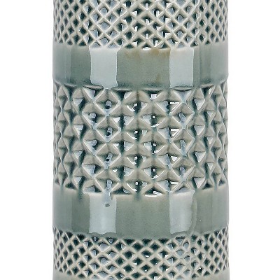 Set of 2 Green Ceramic Table Lamps with White Linen Shades