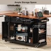 53" Farmhouse Kitchen Island with Power Outlet, Drop Leaf & Wheels - Black Rolling Cart with Glass Doors, 3 Drawers & 5 Racks - 3 of 4