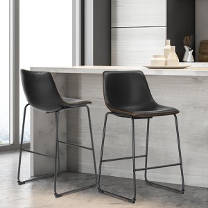 Lirago Black 2PC Armless Industrial Faux Leather Barstool – 18.5"×19.69"×39.37" Metal Legs with Integrated Footrest - 1 of 4